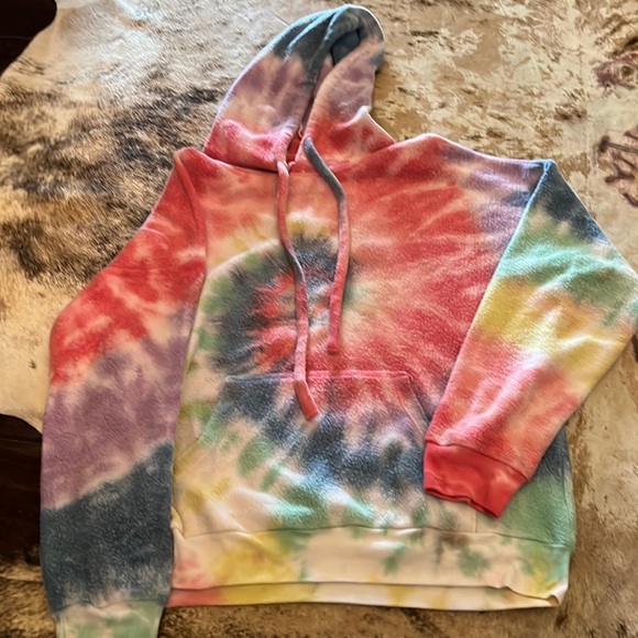 Soft Serve Clothing Tops Fuzzy Oversized Hoodie With Tiedye Rainbow